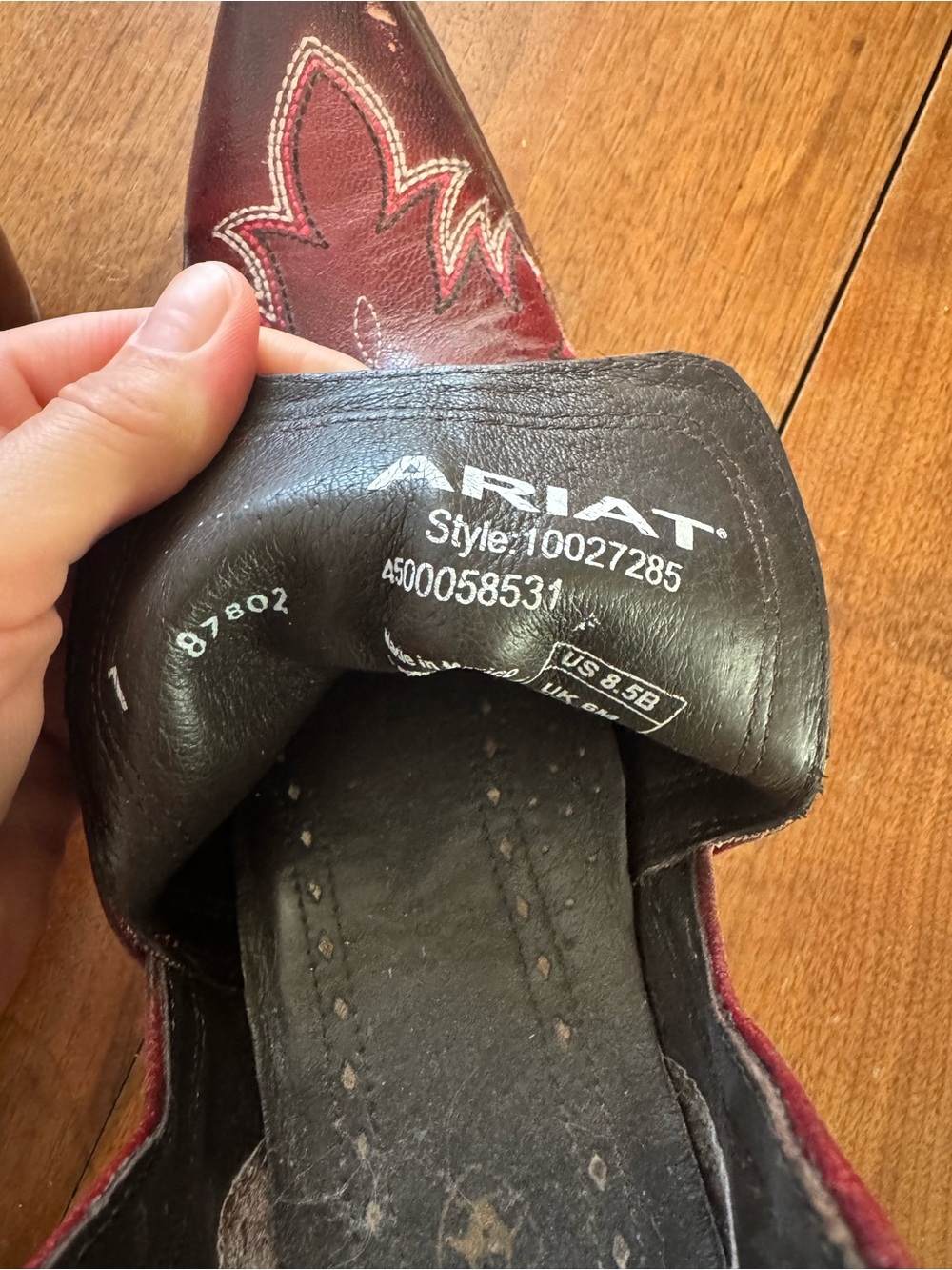 Ariat Red Burgundy Western Ankle Boots with White Stitching - Picture 6 of 9